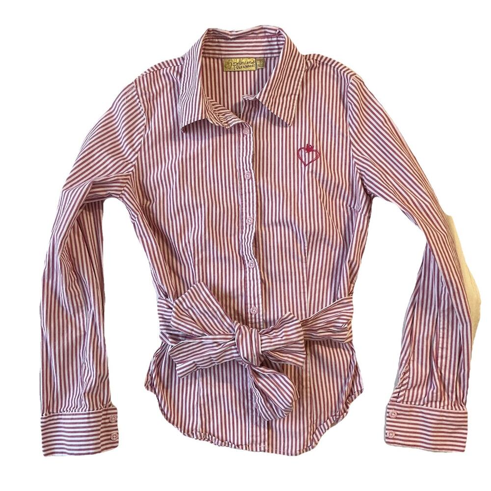 Princess Vera Wang Women Button Up Collar Shirt 3 Red Striped Bow Heart LongSlee